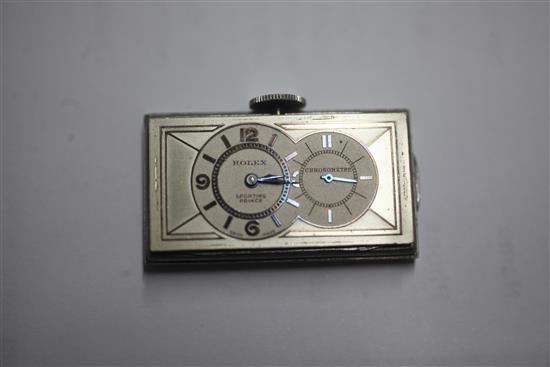 A gentlemens rare black enamel and nickel-cased Rolex Sporting Prince chronometre travelling pocket watch, circa 1930 49mm.
